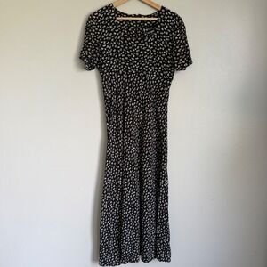 All That Jazz Vintage 90s Black Floral Daisy Empire Waist Midi Dress Womens